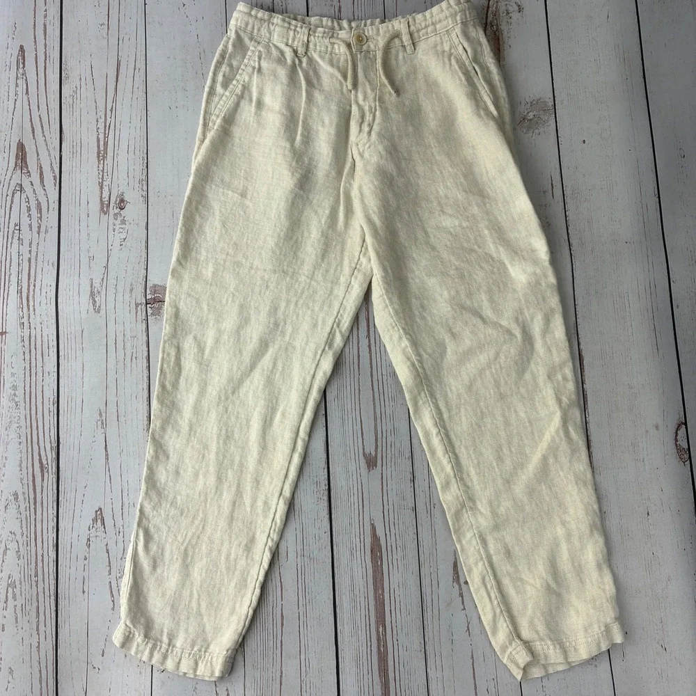 Zara Linen Blend Tapered Pants Oatmeal Beige Drawstring Waist Size 30